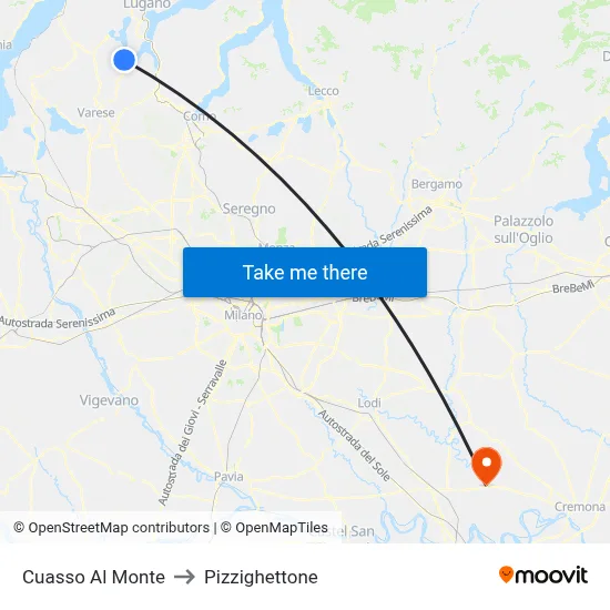 Cuasso Al Monte to Pizzighettone map