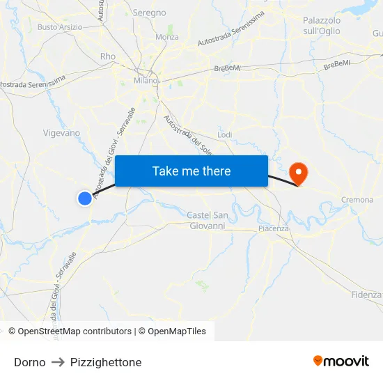 Dorno to Pizzighettone map