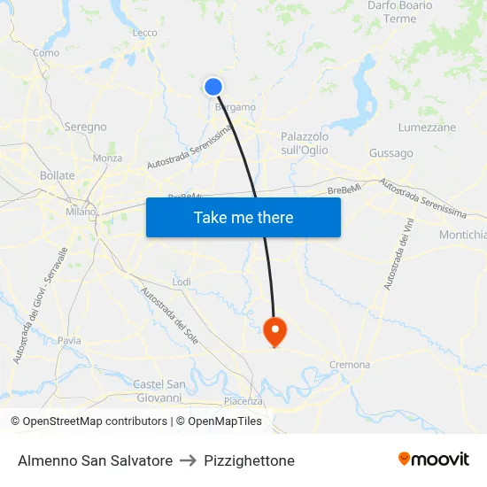Almenno San Salvatore to Pizzighettone map