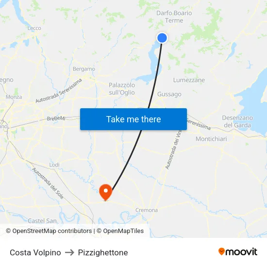 Costa Volpino to Pizzighettone map