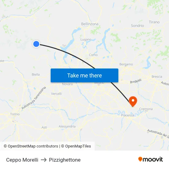 Ceppo Morelli to Pizzighettone map