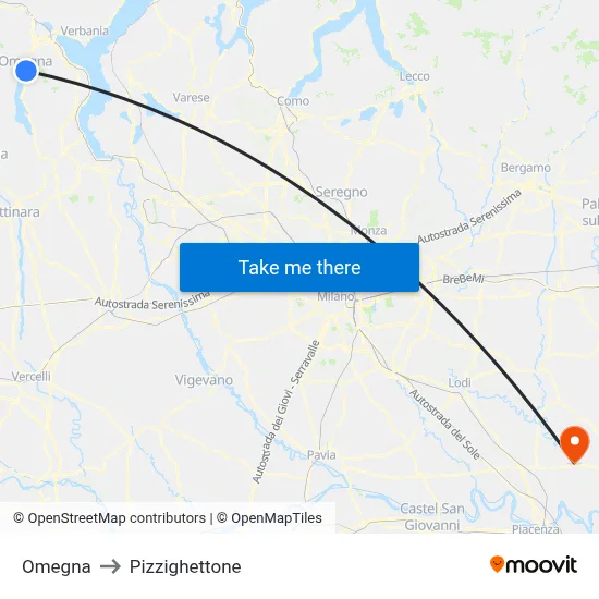 Omegna to Pizzighettone map