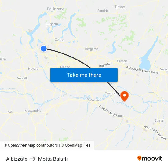 Albizzate to Motta Baluffi map