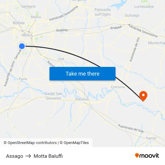 Assago to Motta Baluffi map