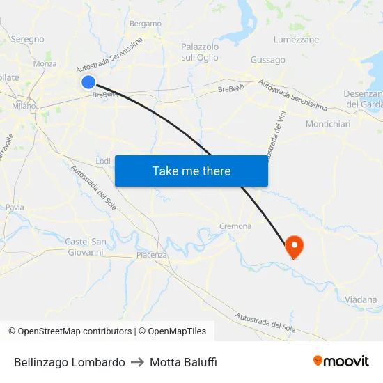 Bellinzago Lombardo to Motta Baluffi map