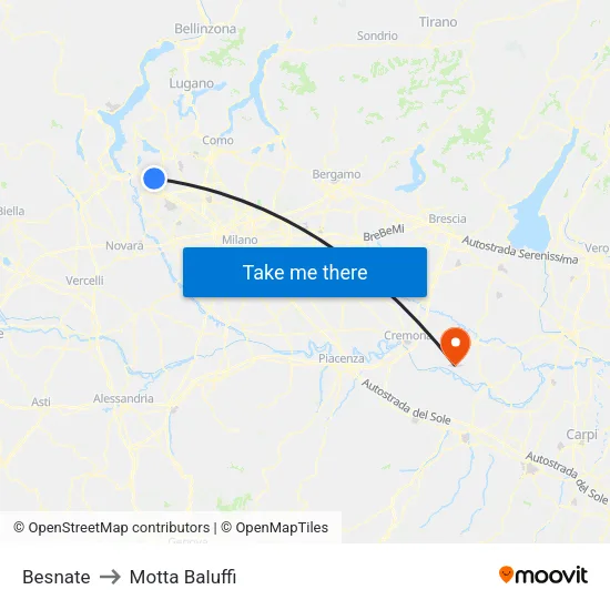 Besnate to Motta Baluffi map