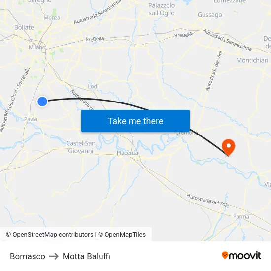 Bornasco to Motta Baluffi map