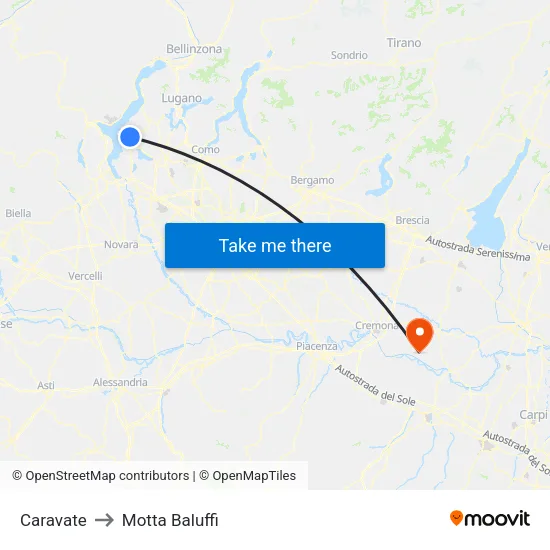 Caravate to Motta Baluffi map