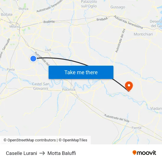 Caselle Lurani to Motta Baluffi map