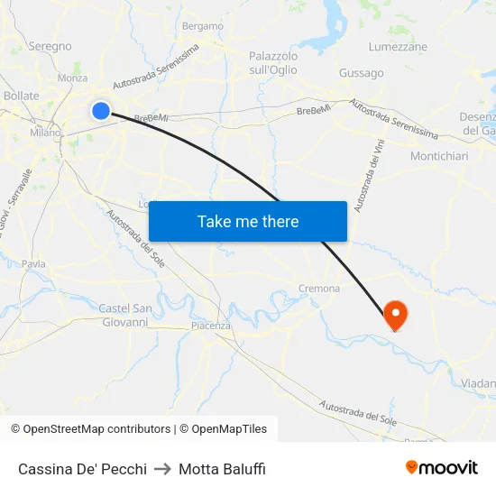 Cassina De' Pecchi to Motta Baluffi map