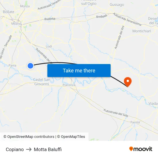 Copiano to Motta Baluffi map