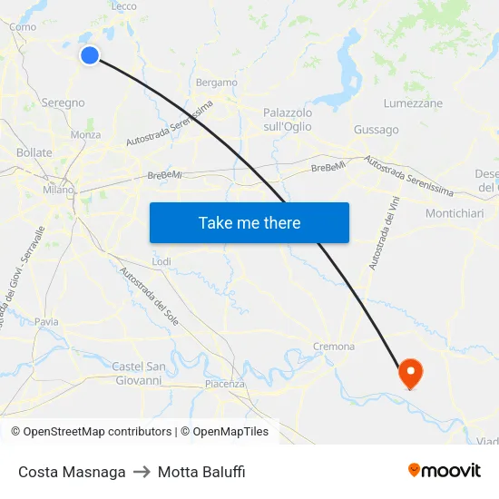 Costa Masnaga to Motta Baluffi map