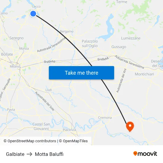 Galbiate to Motta Baluffi map
