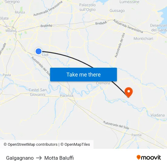Galgagnano to Motta Baluffi map
