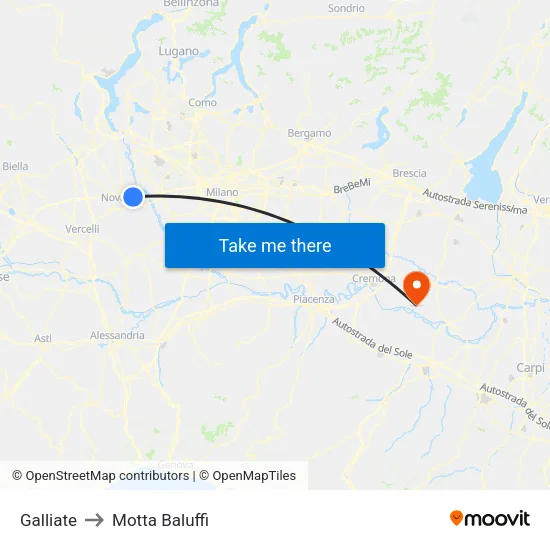Galliate to Motta Baluffi map