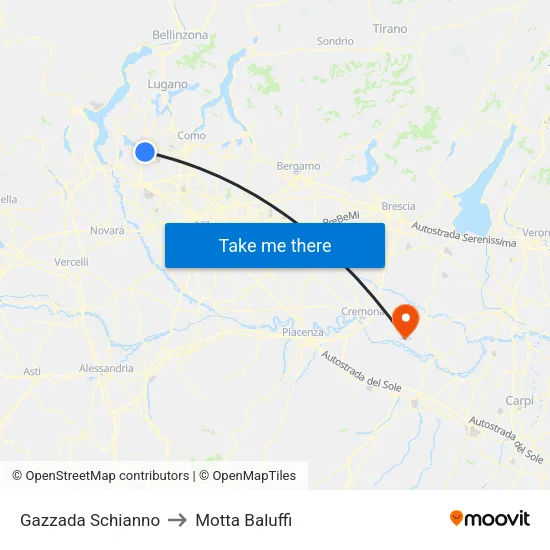 Gazzada Schianno to Motta Baluffi map