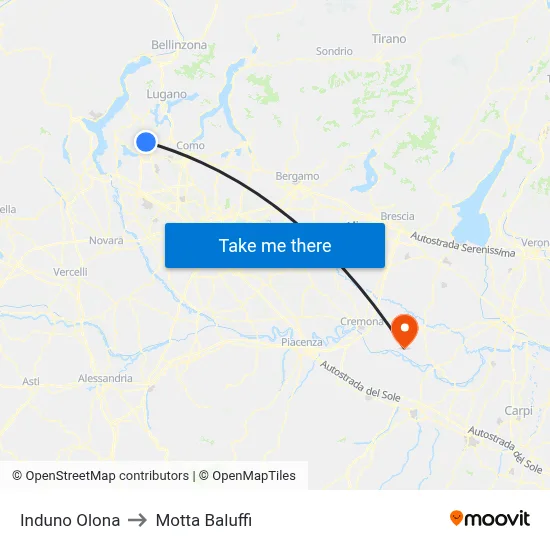 Induno Olona to Motta Baluffi map