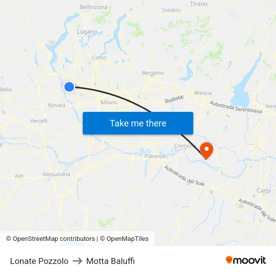Lonate Pozzolo to Motta Baluffi map