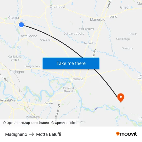 Madignano to Motta Baluffi map