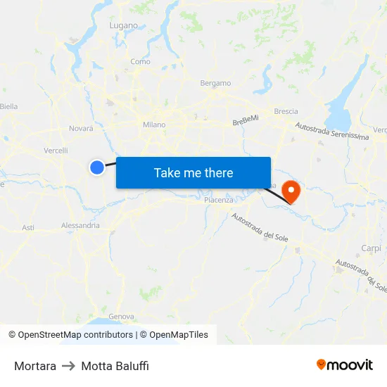 Mortara to Motta Baluffi map