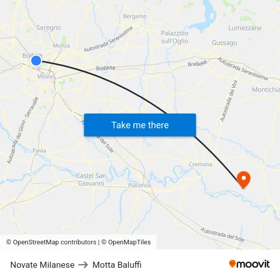 Novate Milanese to Motta Baluffi map