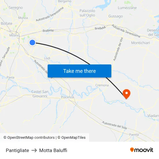 Pantigliate to Motta Baluffi map