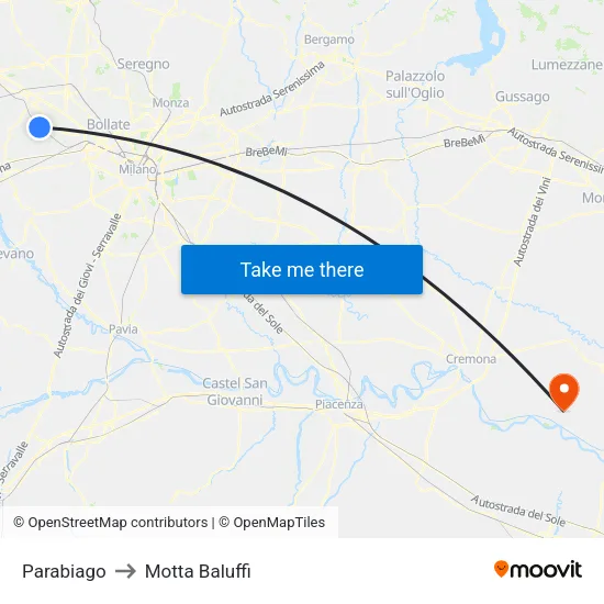 Parabiago to Motta Baluffi map