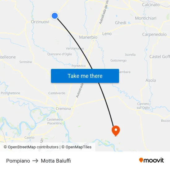 Pompiano to Motta Baluffi map
