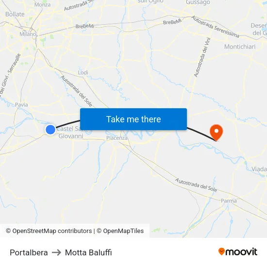 Portalbera to Motta Baluffi map