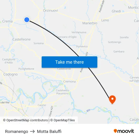 Romanengo to Motta Baluffi map