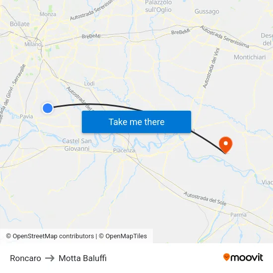 Roncaro to Motta Baluffi map