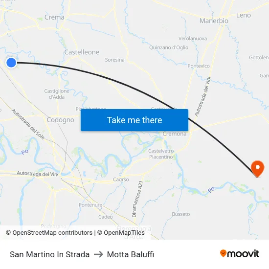 San Martino In Strada to Motta Baluffi map