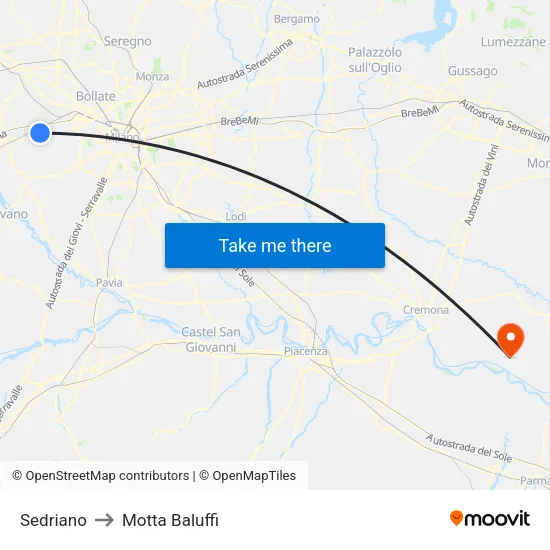 Sedriano to Motta Baluffi map