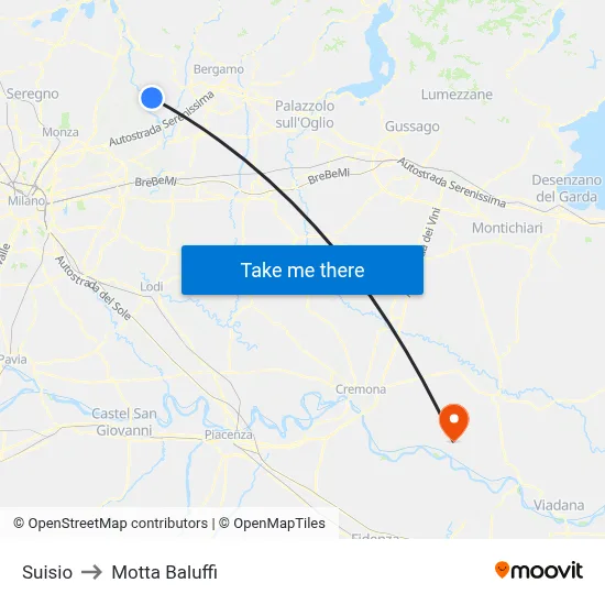 Suisio to Motta Baluffi map