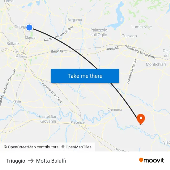 Triuggio to Motta Baluffi map