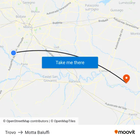 Trovo to Motta Baluffi map