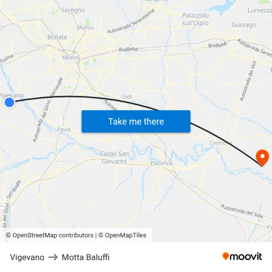 Vigevano to Motta Baluffi map