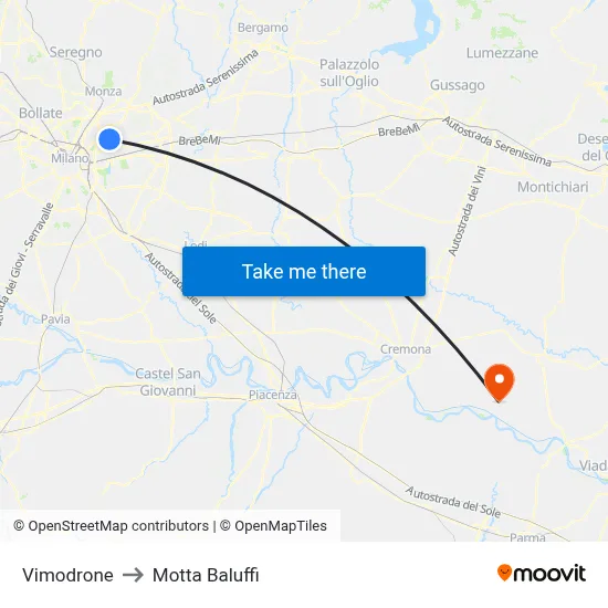 Vimodrone to Motta Baluffi map