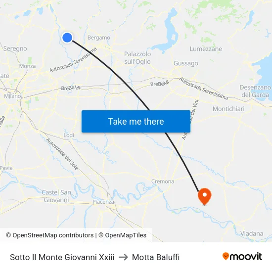 Sotto Il Monte Giovanni Xxiii to Motta Baluffi map