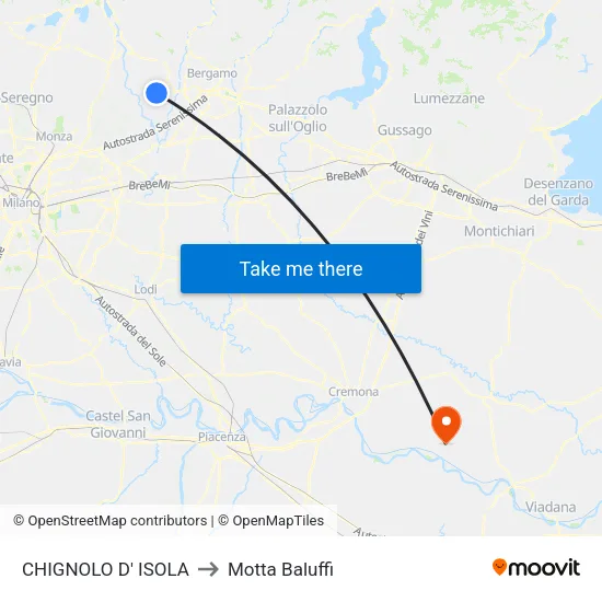CHIGNOLO D' ISOLA to Motta Baluffi map
