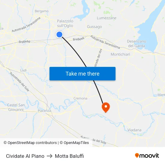 Cividate al Piano to Motta Baluffi map