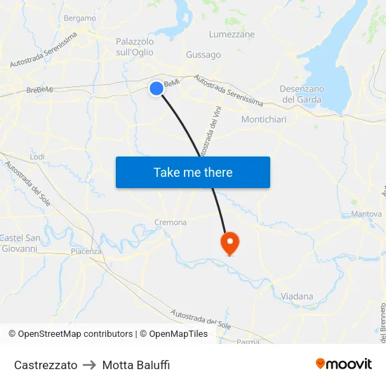Castrezzato to Motta Baluffi map