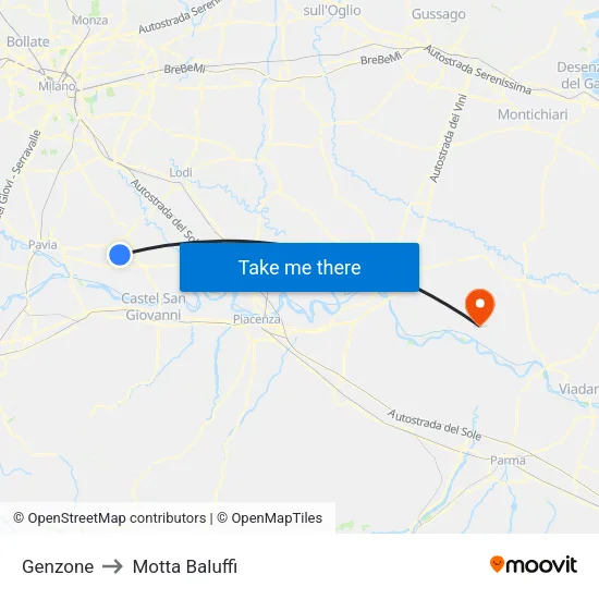 Genzone to Motta Baluffi map