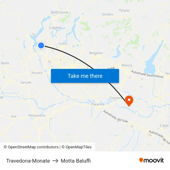 Travedona-Monate to Motta Baluffi map
