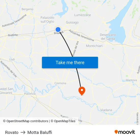 Rovato to Motta Baluffi map
