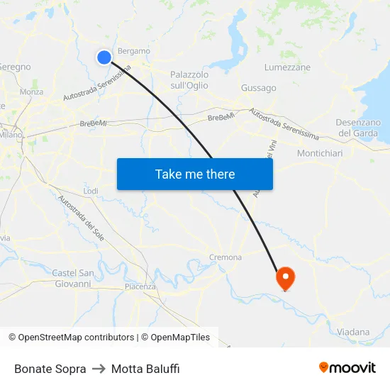 Bonate Sopra to Motta Baluffi map