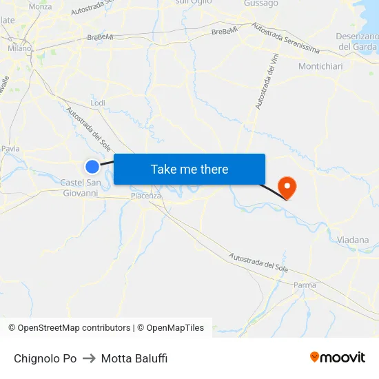 Chignolo Po to Motta Baluffi map