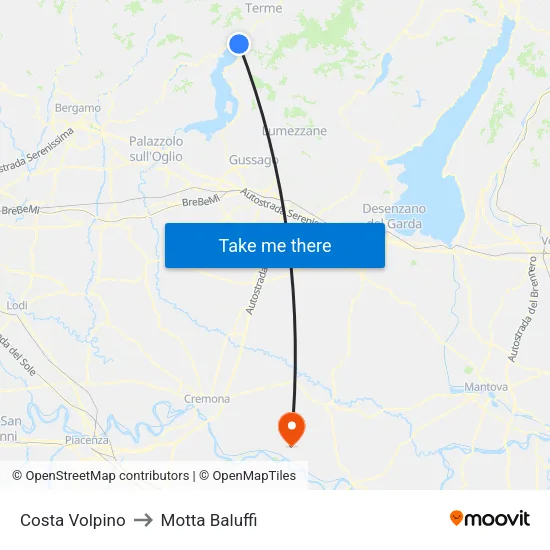 Costa Volpino to Motta Baluffi map