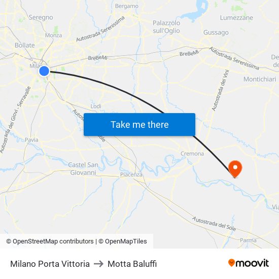 Milano Porta Vittoria to Motta Baluffi map
