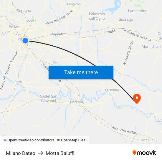 Milano Dateo to Motta Baluffi map